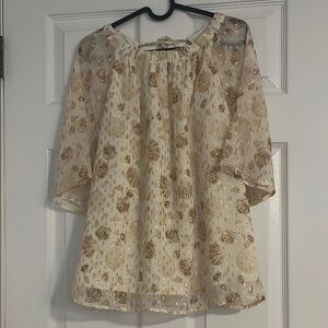 LOFT Cream and Gold Floral Blouse